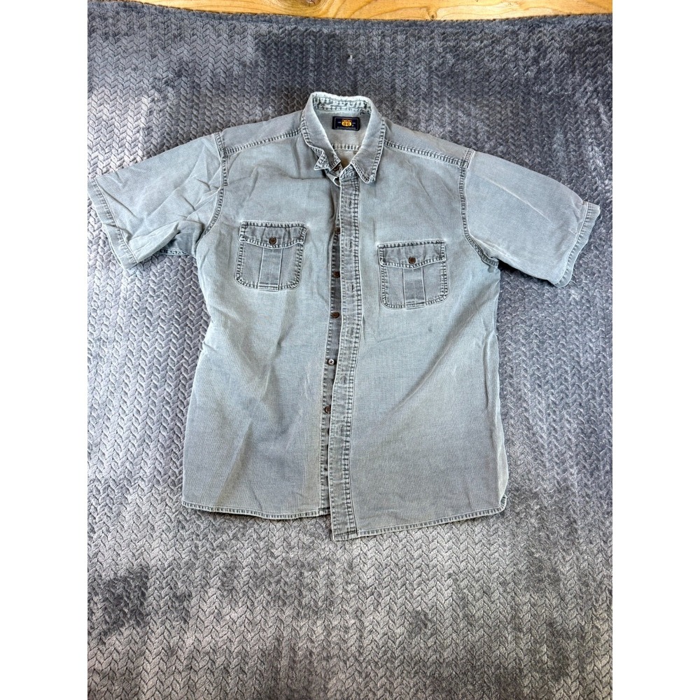 Vintage Route 66 Shirt Mens M Gray Denim Pleated Button Up Streetwear Outdoor